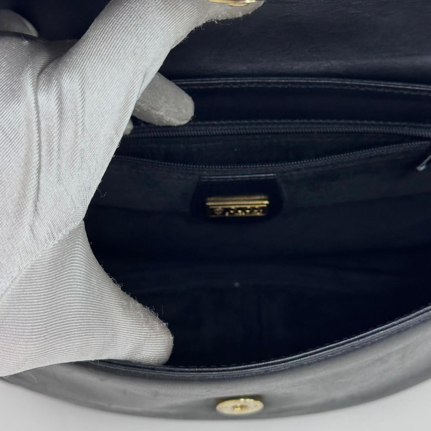 Gucci Borsa Vintage a Tracolla in Pelle Nero/Blu con Logo Dorato
