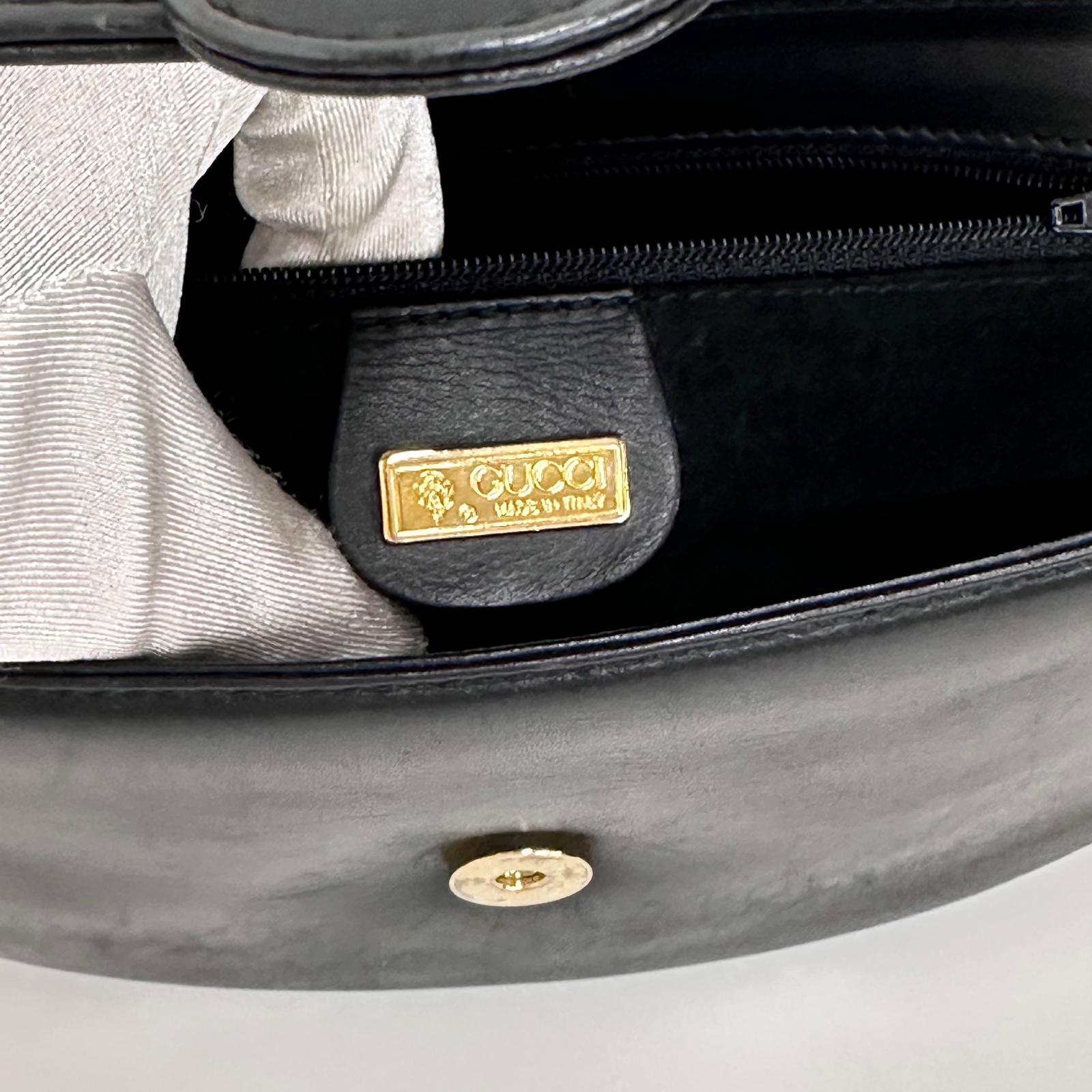 Gucci Borsa Vintage a Tracolla in Pelle Nero/Blu con Logo Dorato