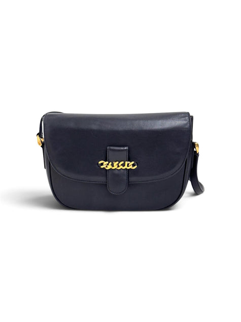 Gucci Borsa Vintage a Tracolla in Pelle Nero/Blu con Logo Dorato