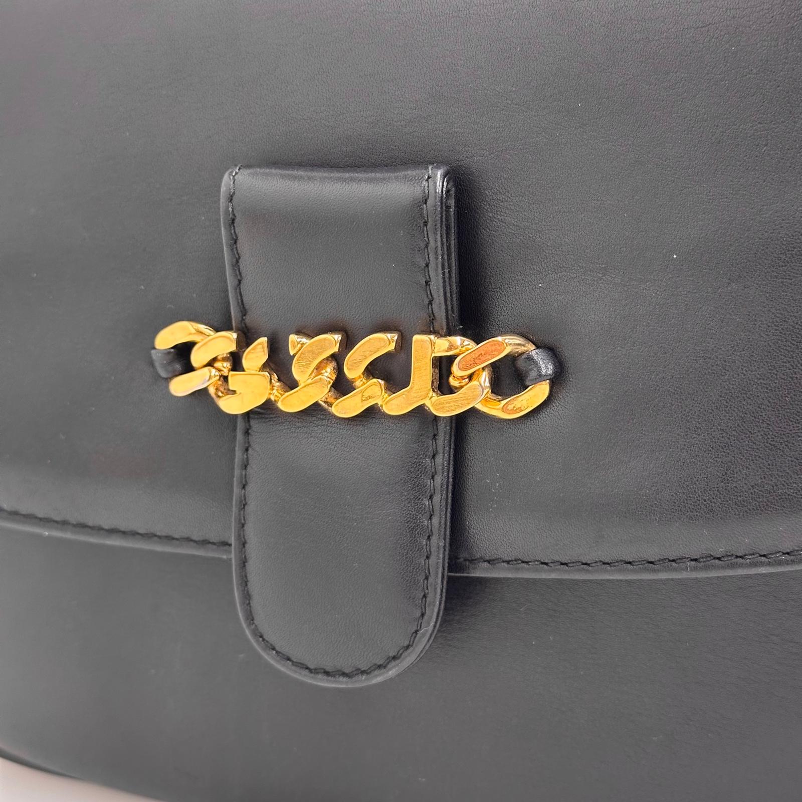 Gucci Borsa Vintage a Tracolla in Pelle Nero/Blu con Logo Dorato