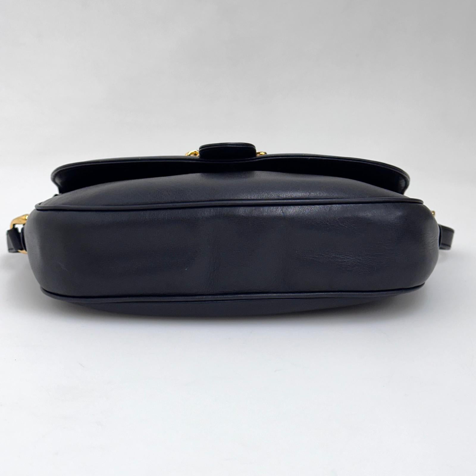Gucci Borsa Vintage a Tracolla in Pelle Nero/Blu con Logo Dorato