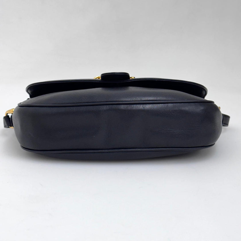 Gucci Borsa Vintage a Tracolla in Pelle Nero/Blu con Logo Dorato