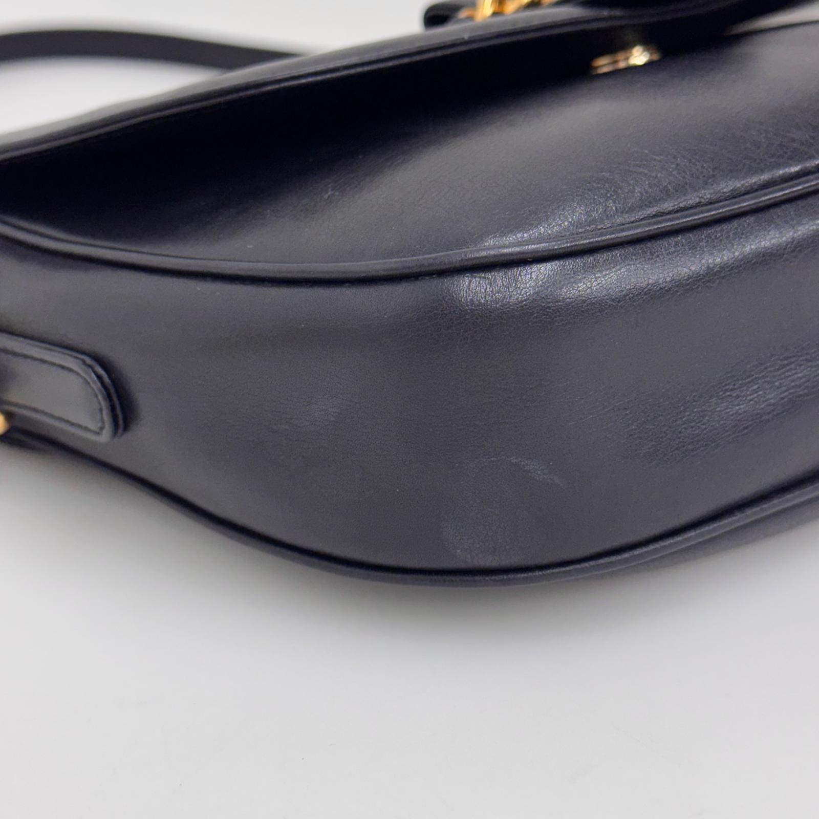 Gucci Borsa Vintage a Tracolla in Pelle Nero/Blu con Logo Dorato