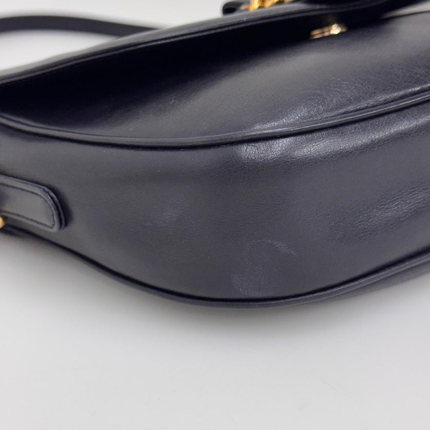Gucci Borsa Vintage a Tracolla in Pelle Nero/Blu con Logo Dorato