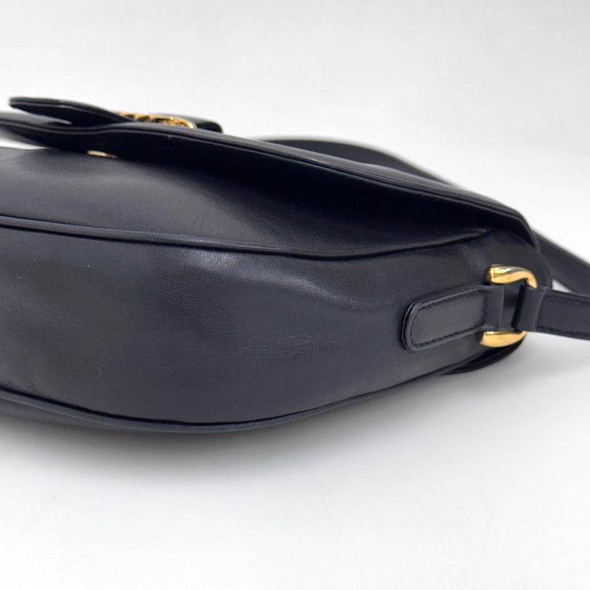Gucci Borsa Vintage a Tracolla in Pelle Nero/Blu con Logo Dorato