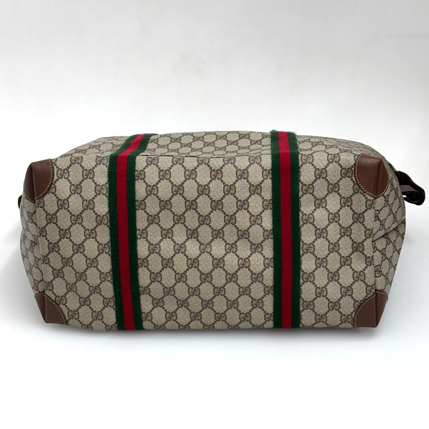 Gucci Borsa Vintage da viaggio a spalla in tela GG Supreme con Web stripe