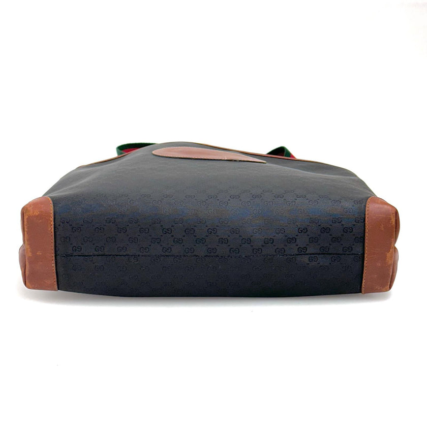 Gucci Borsa Web vintage a spalla in tela Micro GG nera e pelle marrone