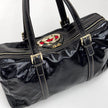 Gucci Borsa a Spalla Britt in Vernice Nera con Logo Smaltato