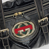 Gucci Borsa a Spalla Britt in Vernice Nera con Logo Smaltato