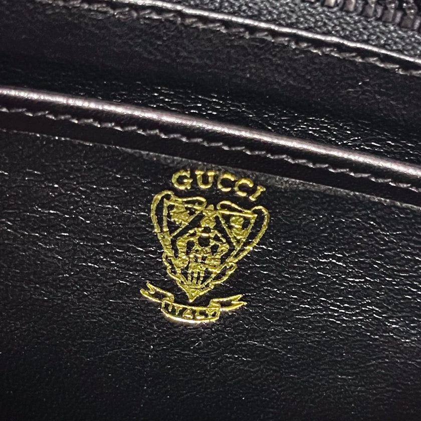 Gucci Borsa a Spalla Vintage in Pelle Nera con Fascia Web