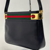 Gucci Borsa a Spalla Vintage in Pelle Nera con Fascia Web