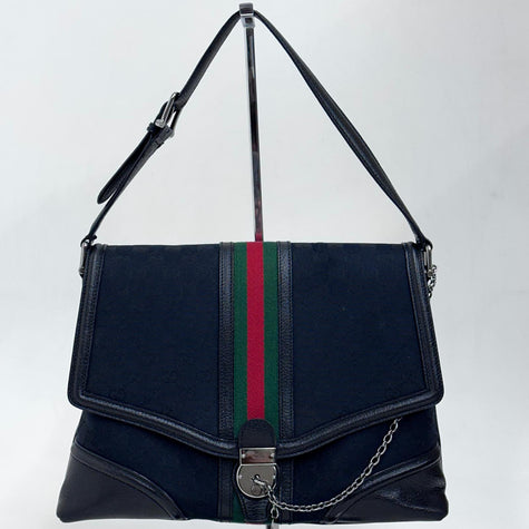 Gucci Borsa a Spalla in Tessuto GG Nero Linea Sherry