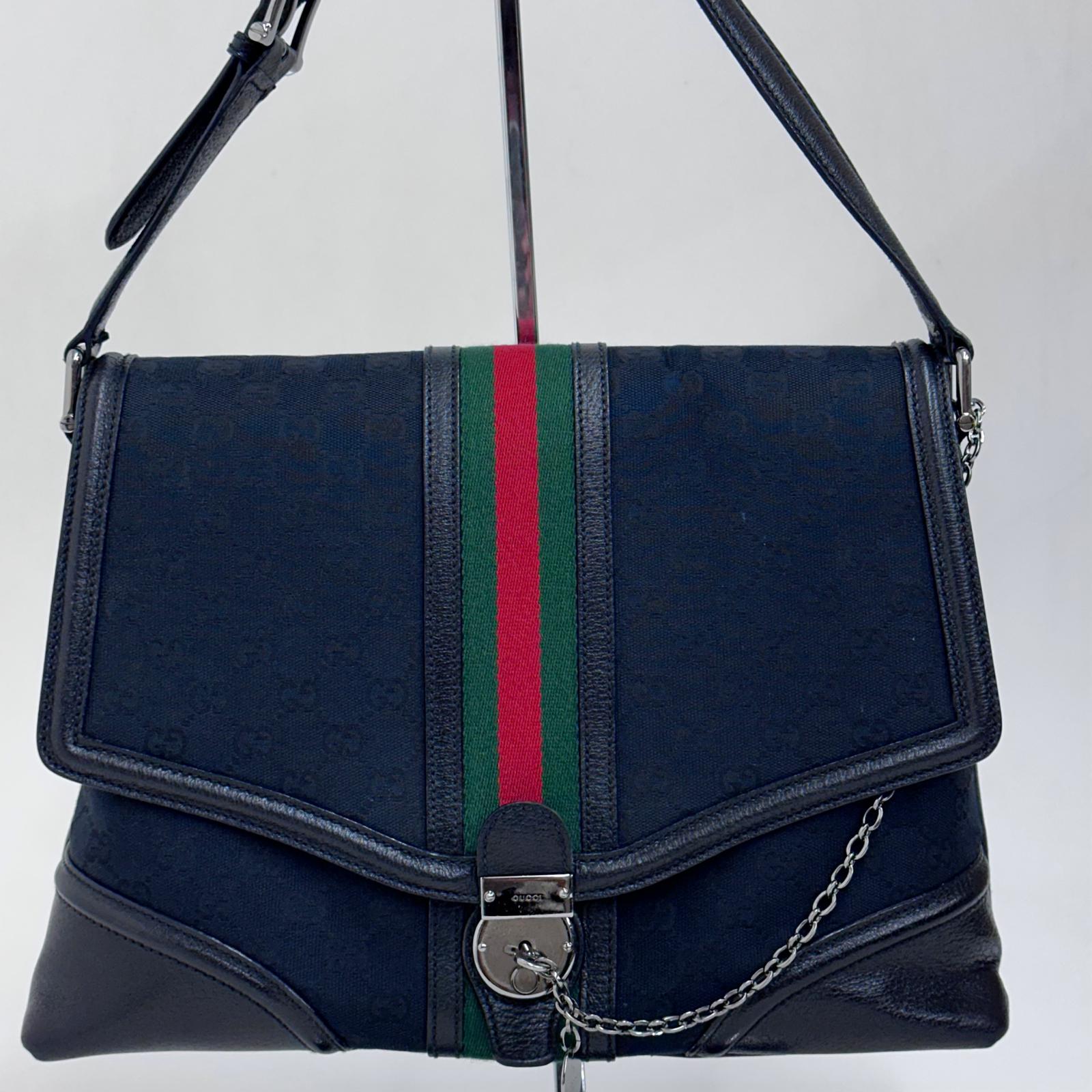 Gucci Borsa a Spalla in Tessuto GG Nero Linea Sherry