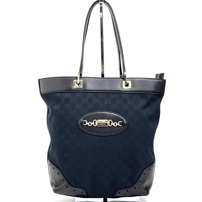 Gucci Borsa a Spalla in Tessuto GG Nero e Pelle