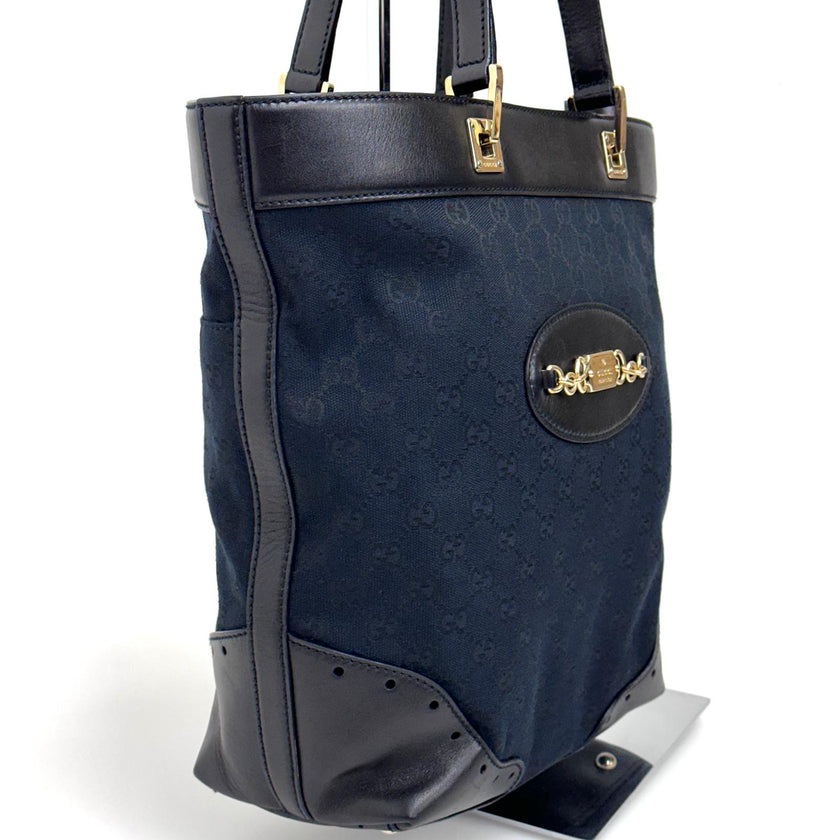 Gucci Borsa a Spalla in Tessuto GG Nero e Pelle