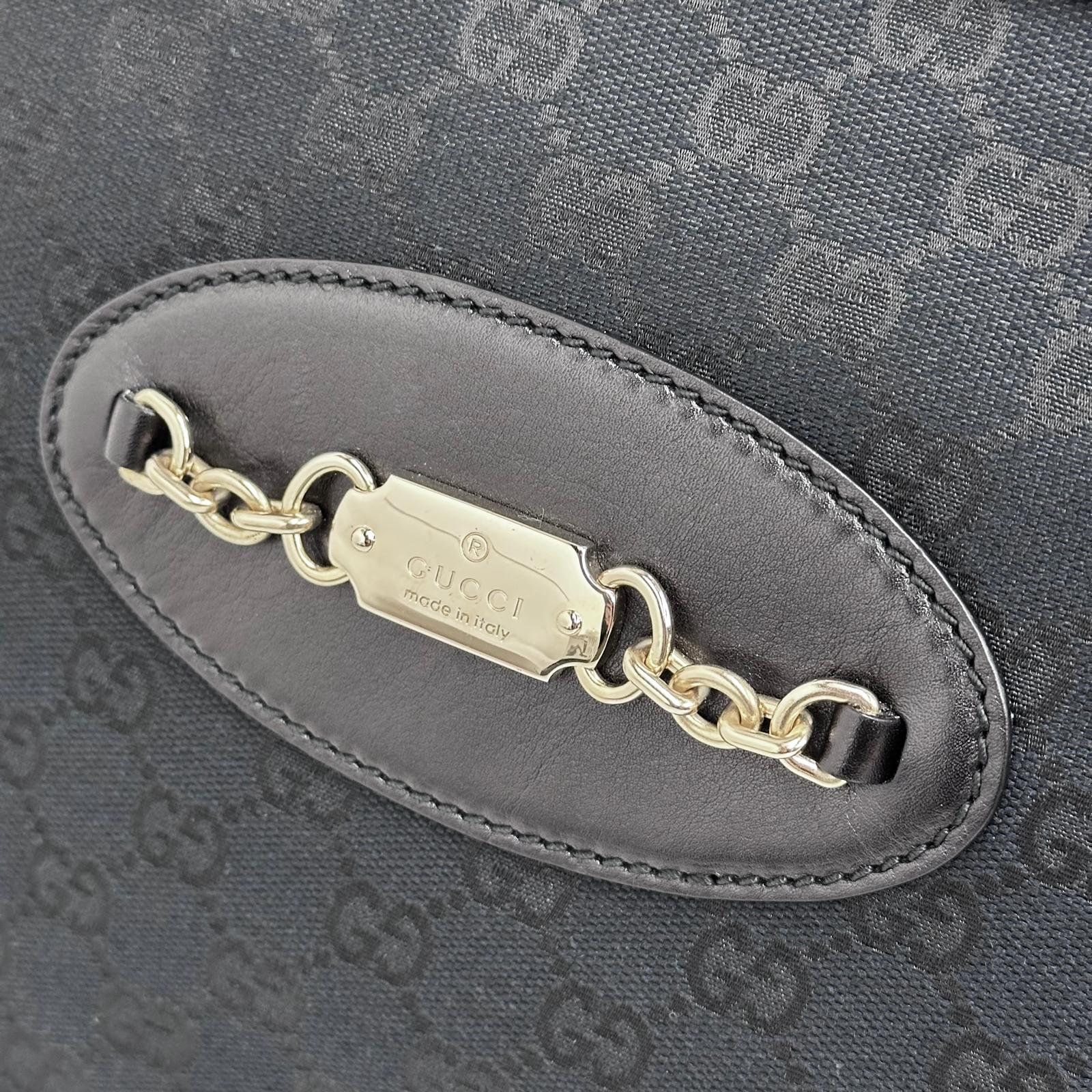 Gucci Borsa a Spalla in Tessuto GG Nero e Pelle