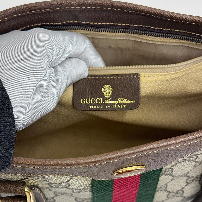 Gucci Borsa a mano GG Supreme con banda Web verde/rossa heritage