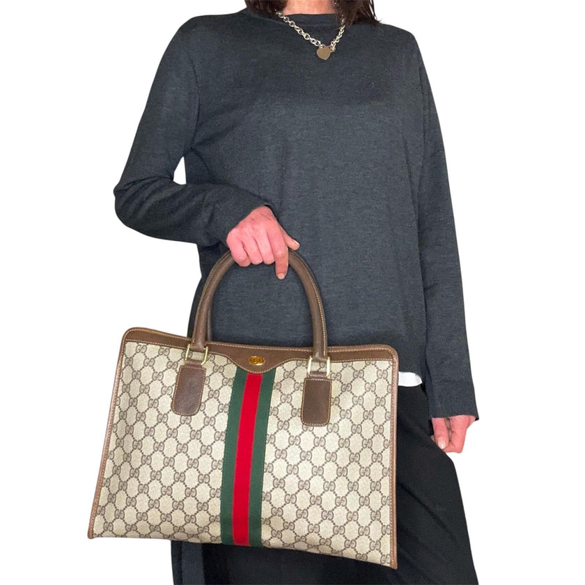 Gucci Borsa a mano GG Supreme con banda Web verde/rossa heritage