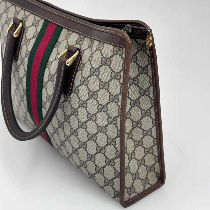 Gucci Borsa a mano GG Supreme con banda Web verde/rossa heritage