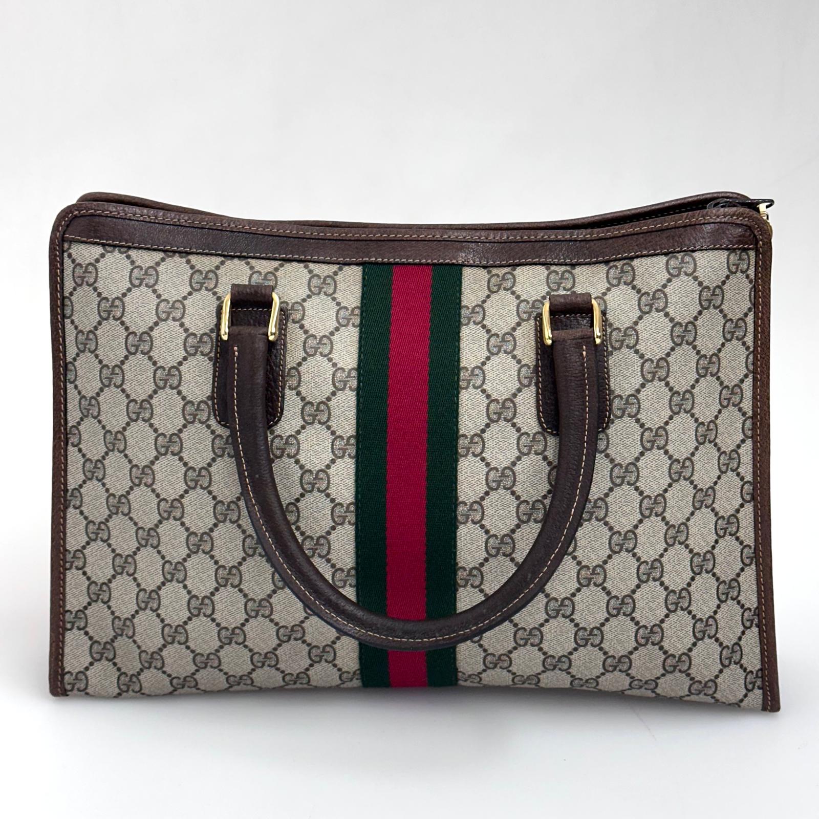 Gucci Borsa a mano GG Supreme con banda Web verde/rossa heritage