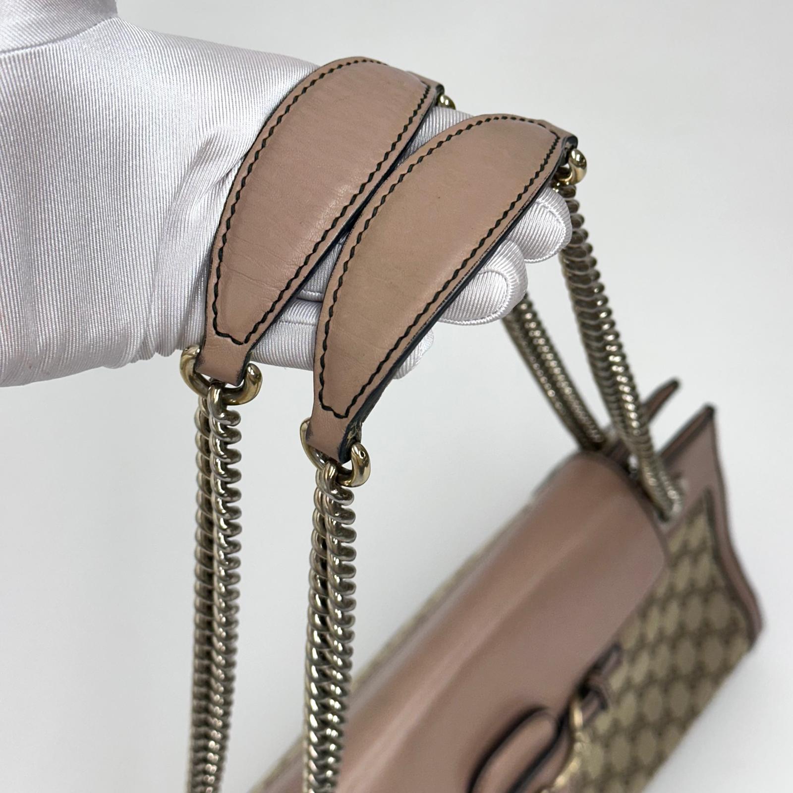Gucci Borsa a spalla Emily GG Supreme beige rosa cipria con catena