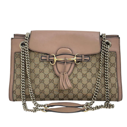 Gucci Borsa a spalla Emily GG Supreme beige rosa cipria con catena