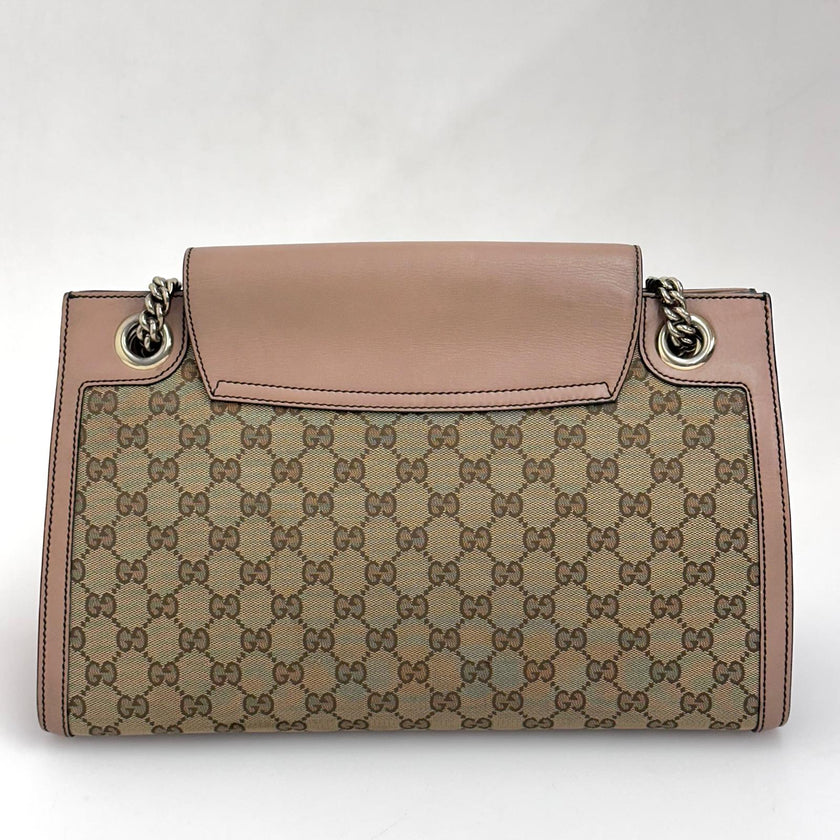 Gucci Borsa a spalla Emily GG Supreme beige rosa cipria con catena