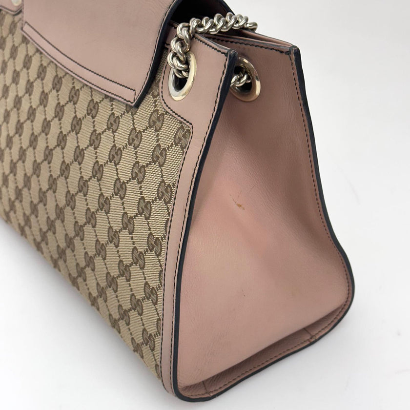Gucci Borsa a spalla Emily GG Supreme beige rosa cipria con catena