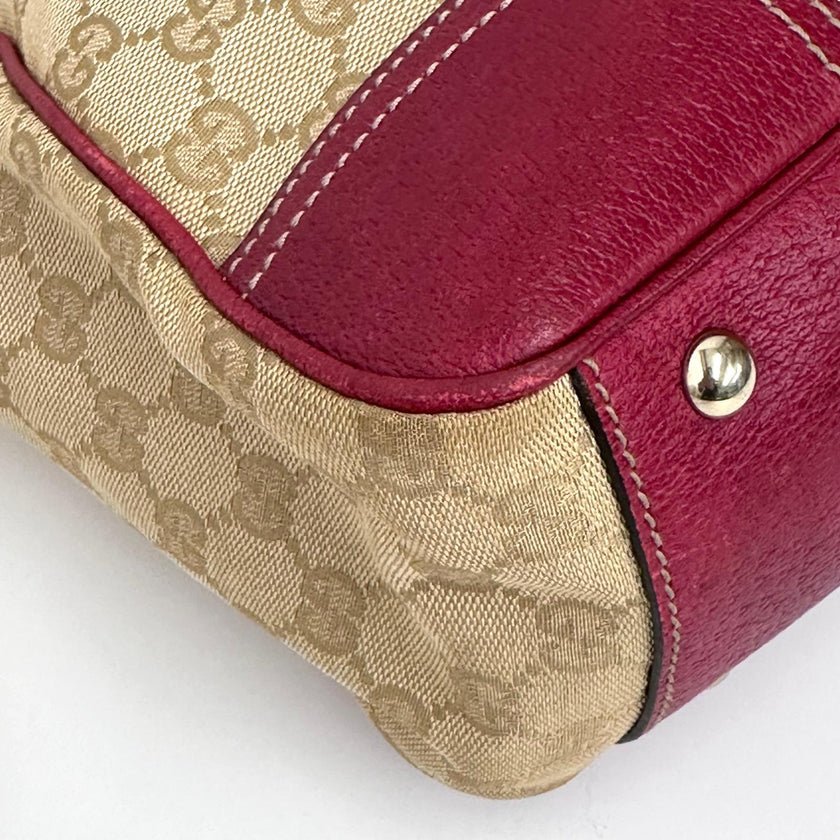 Gucci Borsa a spalla GG Canvas Beige Pelle Rossa