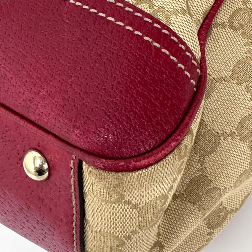 Gucci Borsa a spalla GG Canvas Beige Pelle Rossa