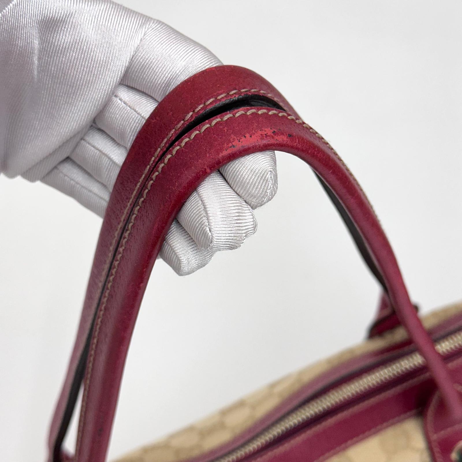 Gucci Borsa a spalla GG Canvas Beige Pelle Rossa