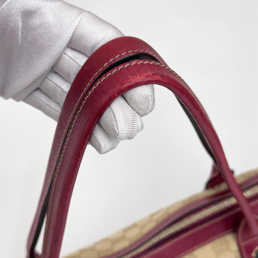Gucci Borsa a spalla GG Canvas Beige Pelle Rossa