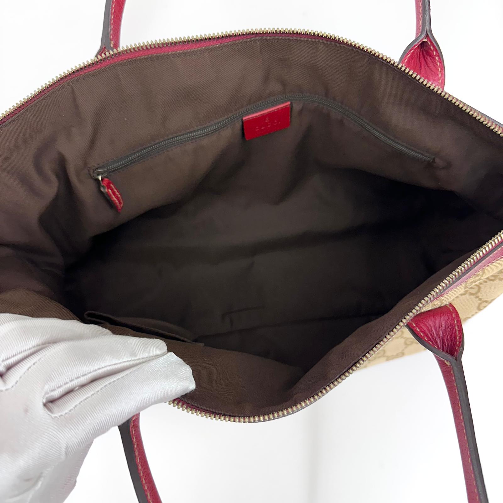 Gucci Borsa a spalla GG Canvas Beige Pelle Rossa