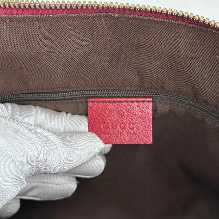 Gucci Borsa a spalla GG Canvas Beige Pelle Rossa