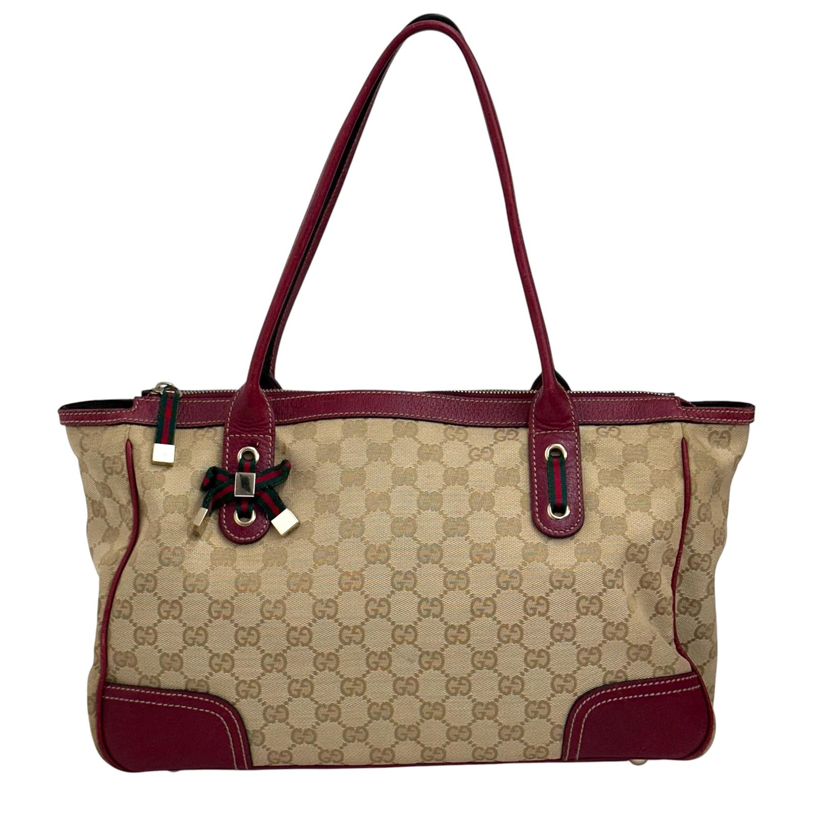 Gucci Borsa a spalla GG Canvas Beige Pelle Rossa