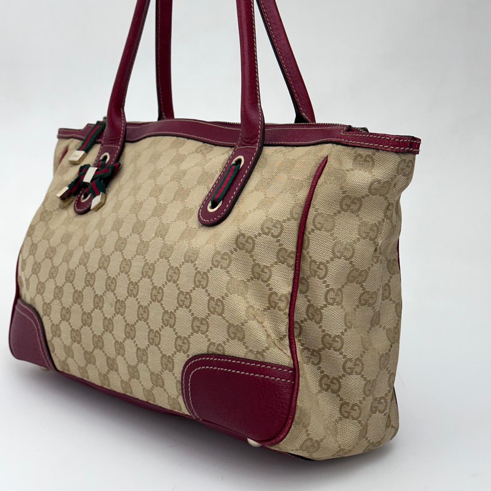 Gucci Borsa a spalla GG Canvas Beige Pelle Rossa
