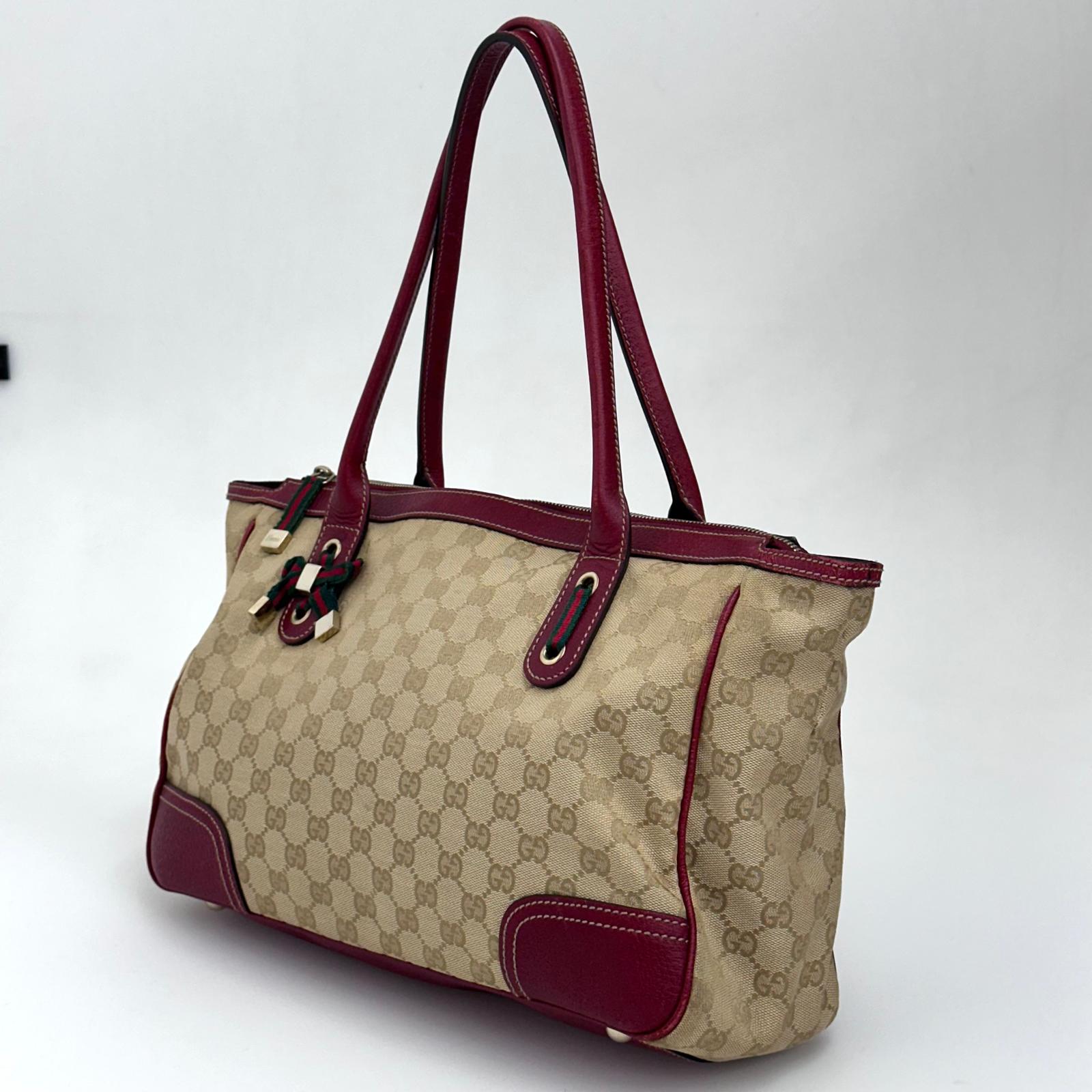Gucci Borsa a spalla GG Canvas Beige Pelle Rossa