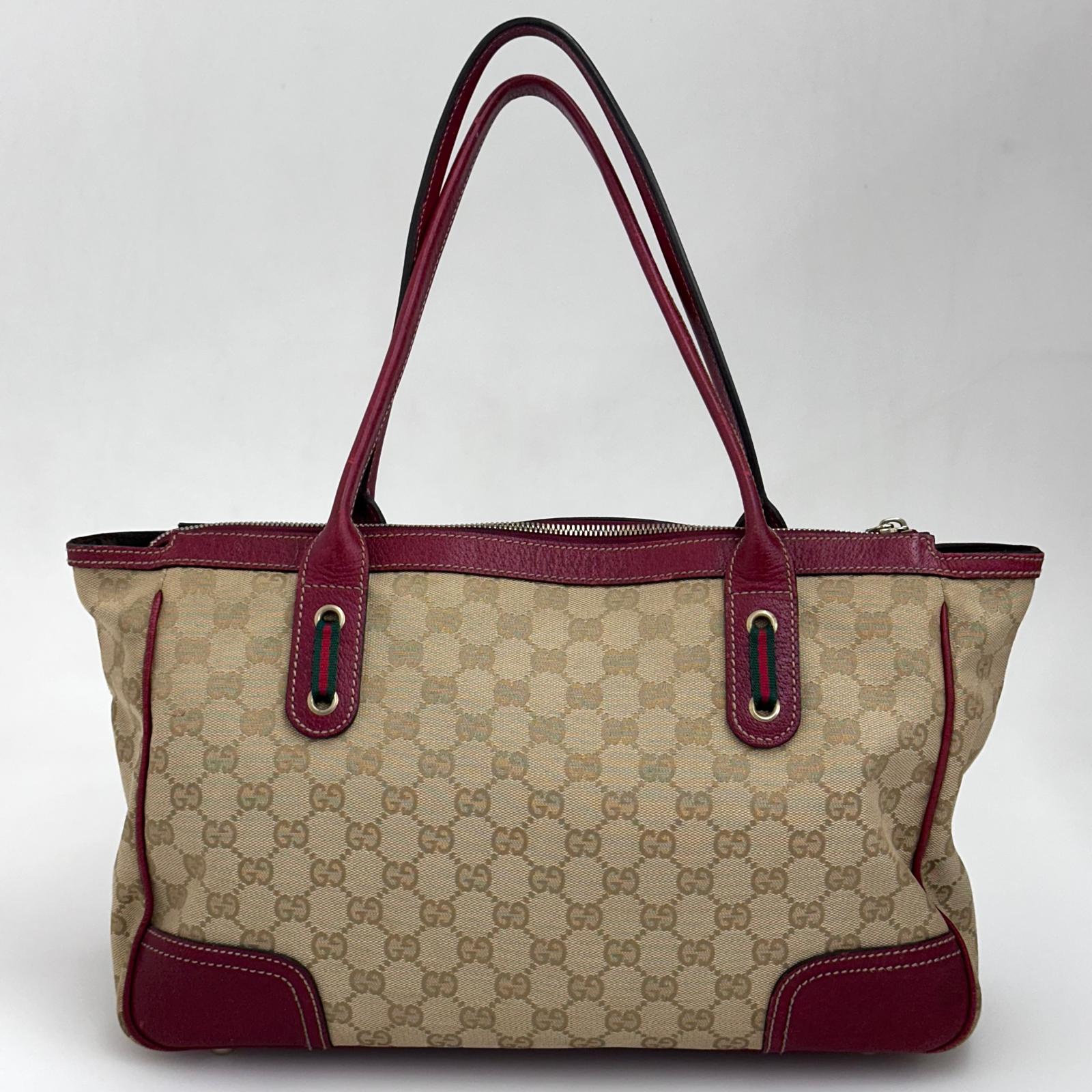 Gucci Borsa a spalla GG Canvas Beige Pelle Rossa