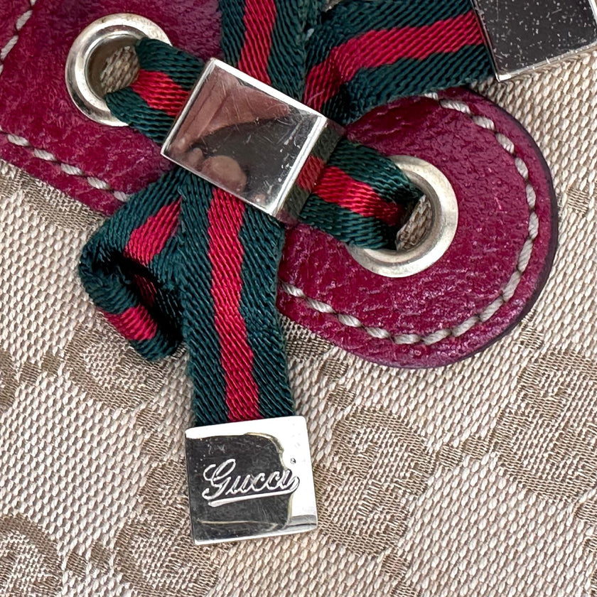 Gucci Borsa a spalla GG Canvas Beige Pelle Rossa