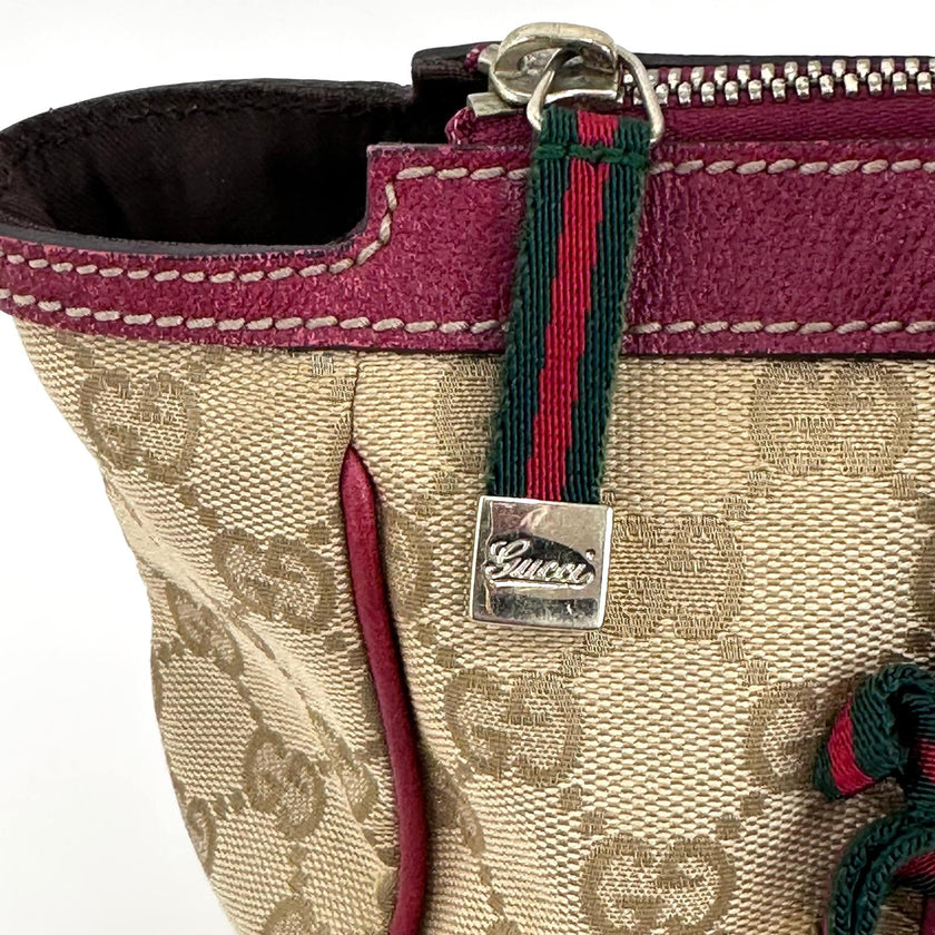 Gucci Borsa a spalla GG Canvas Beige Pelle Rossa