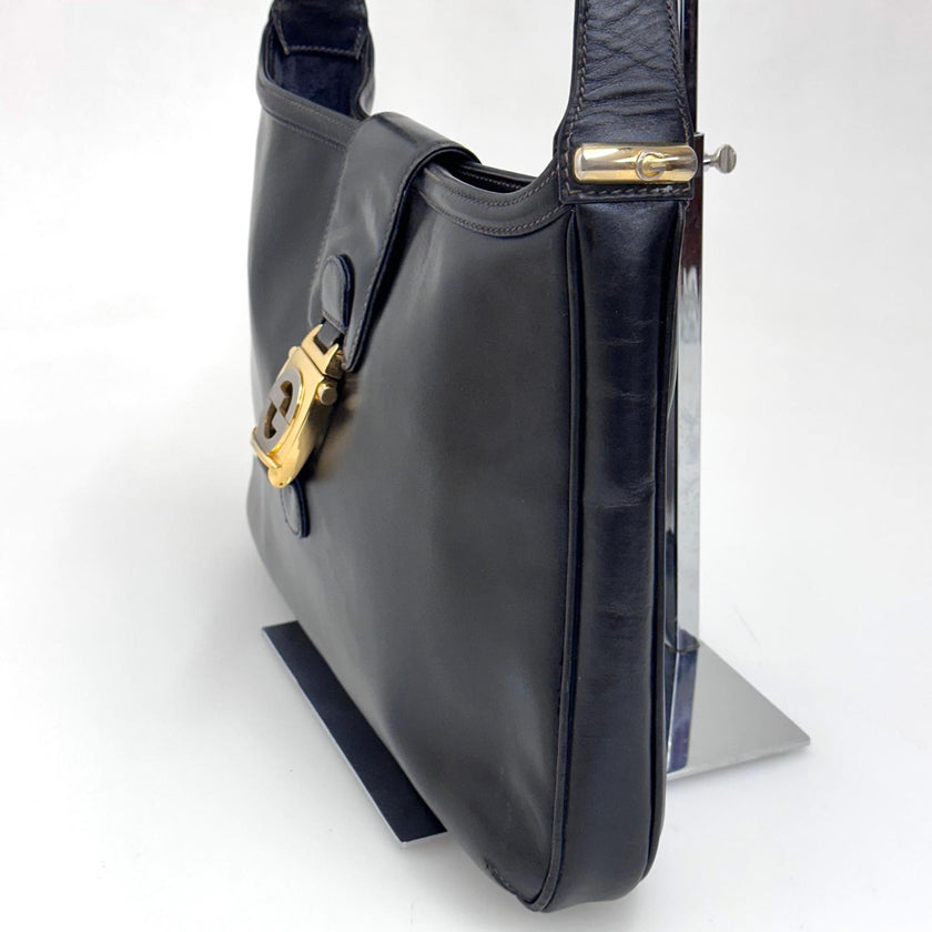 Gucci Borsa a spalla Hobo Horsebit in pelle nera anni ’70