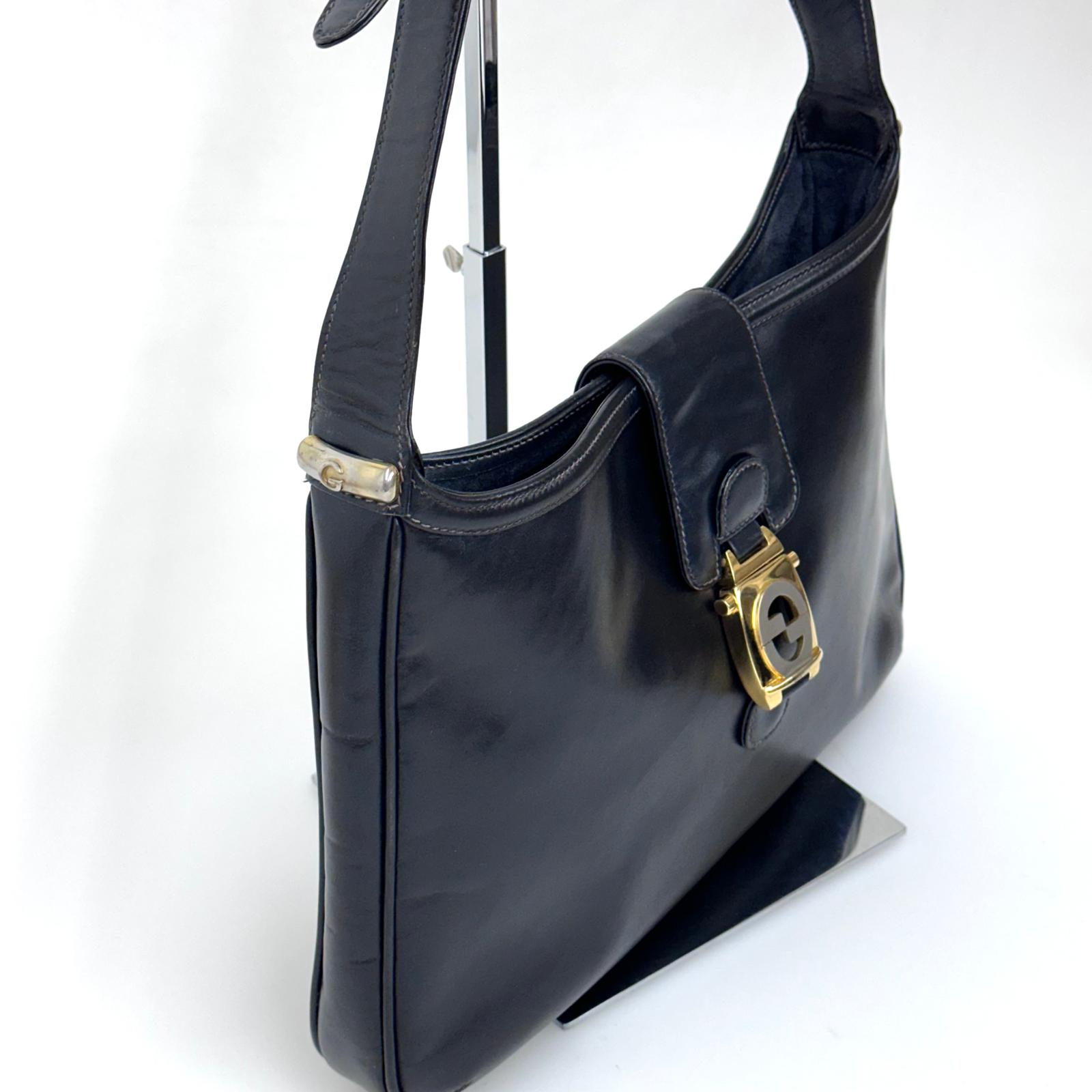 Gucci Borsa a spalla Hobo Horsebit in pelle nera anni ’70