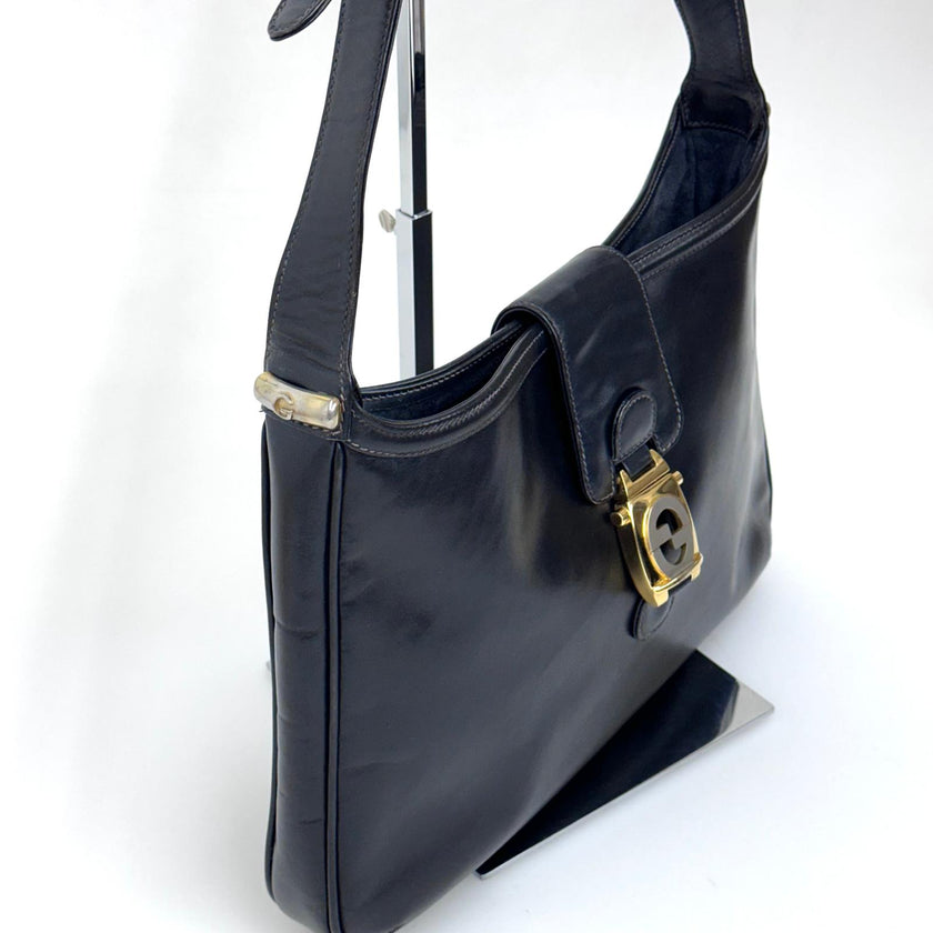 Gucci Borsa a spalla Hobo Horsebit in pelle nera anni ’70