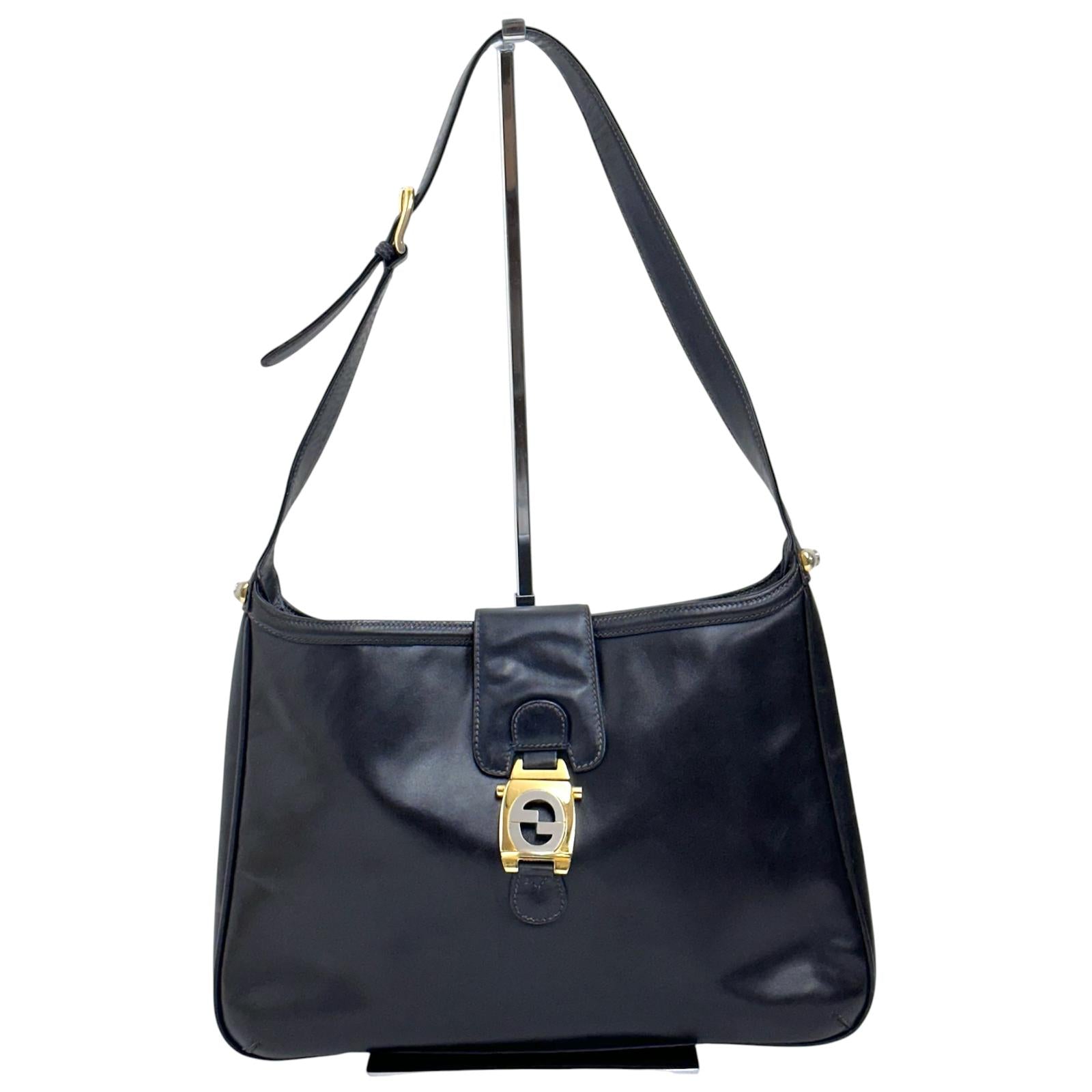 Gucci Borsa a spalla Hobo Horsebit in pelle nera anni ’70