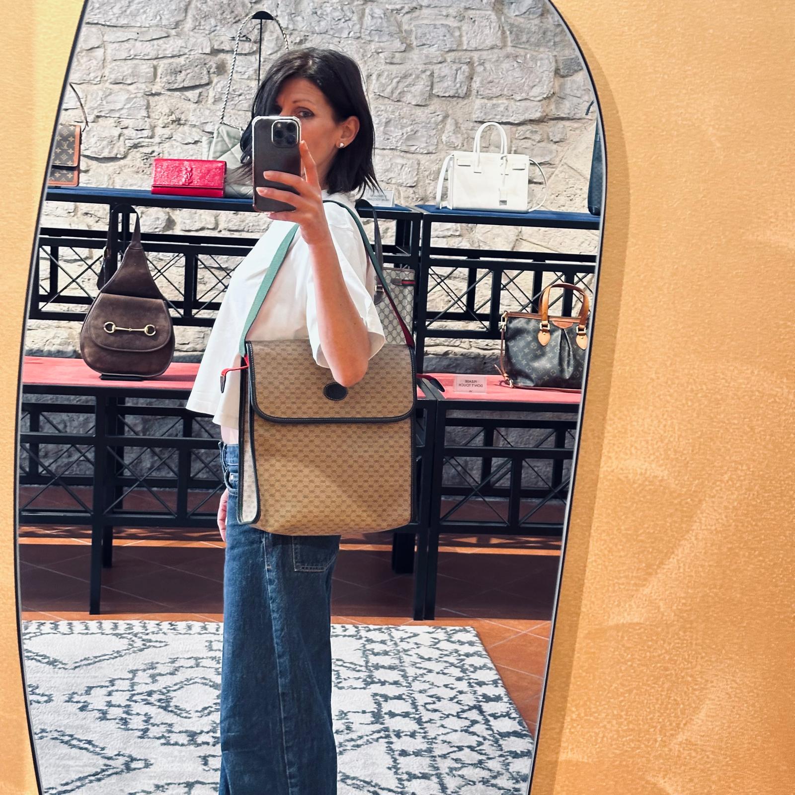 Gucci Borsa a spalla Monogram GG Plus con Web Stripe