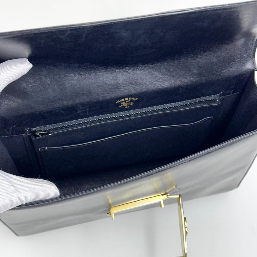 Gucci Borsa a spalla Sylvie vintage in pelle nera con nastro Web