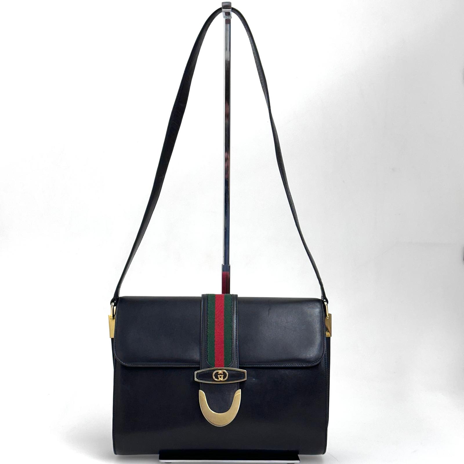 Gucci Borsa a spalla Sylvie vintage in pelle nera con nastro Web