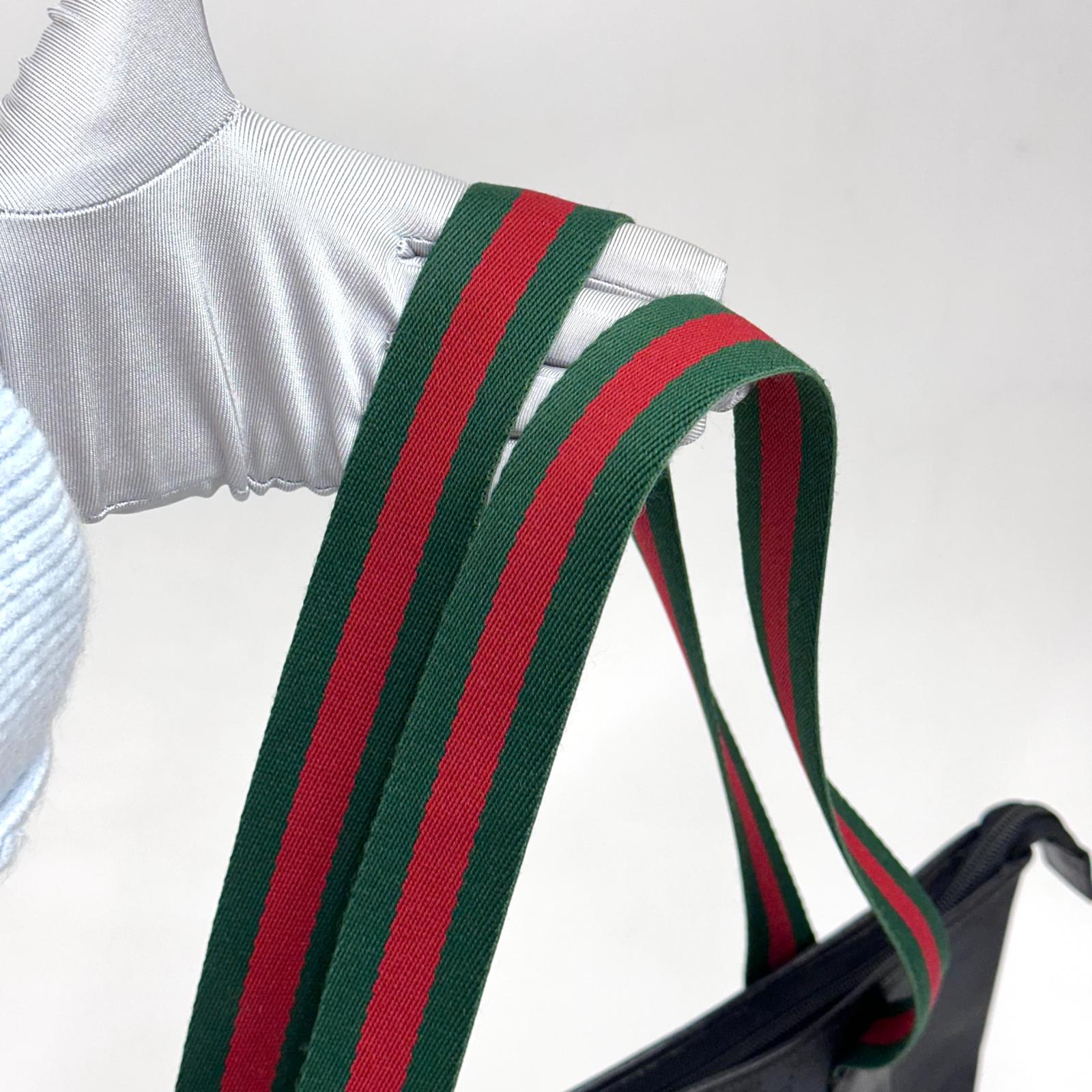 Gucci Borsa a spalla tote vintage in pelle nera micro monogram con nastro Web