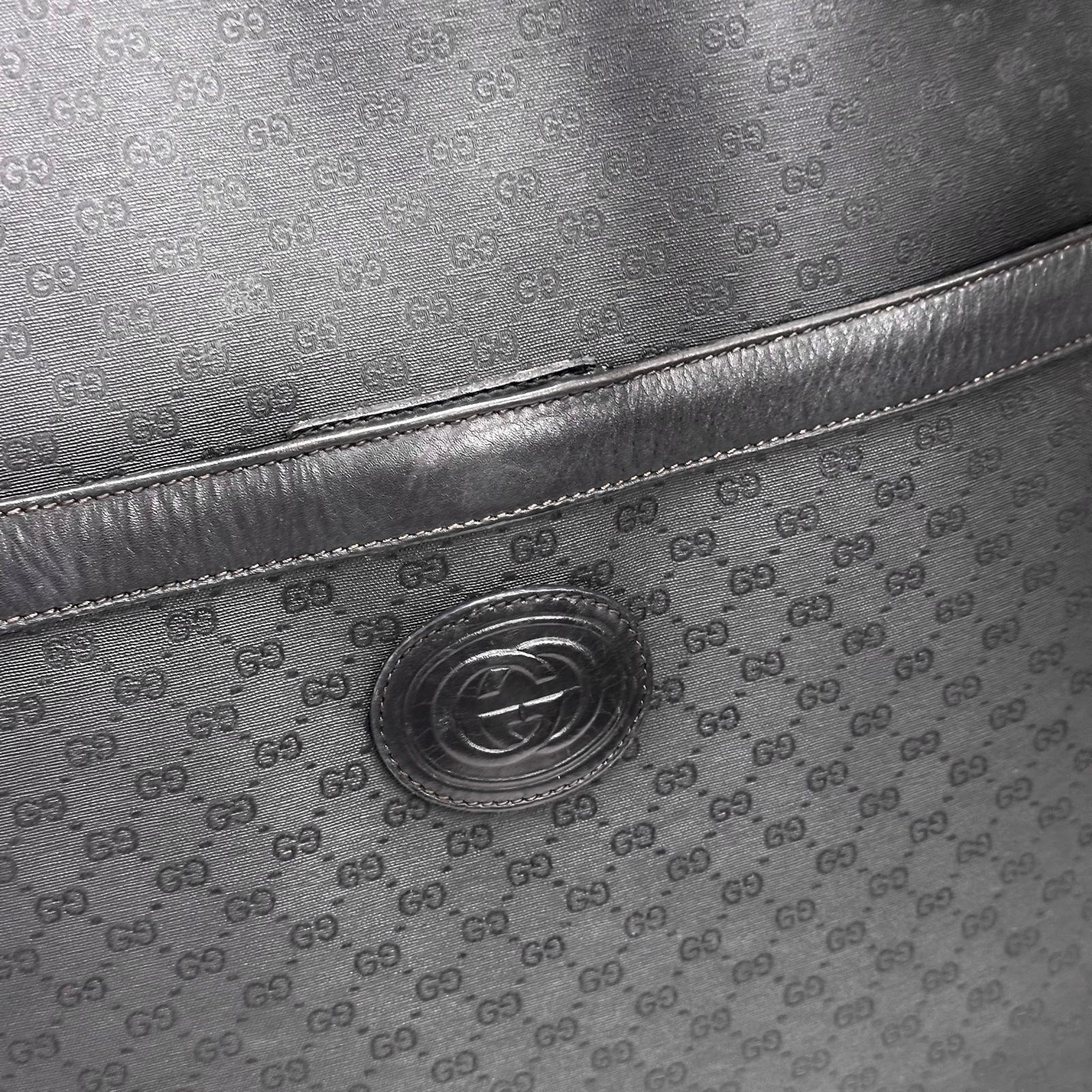 Gucci Borsa a spalla tote vintage in pelle nera micro monogram con nastro Web