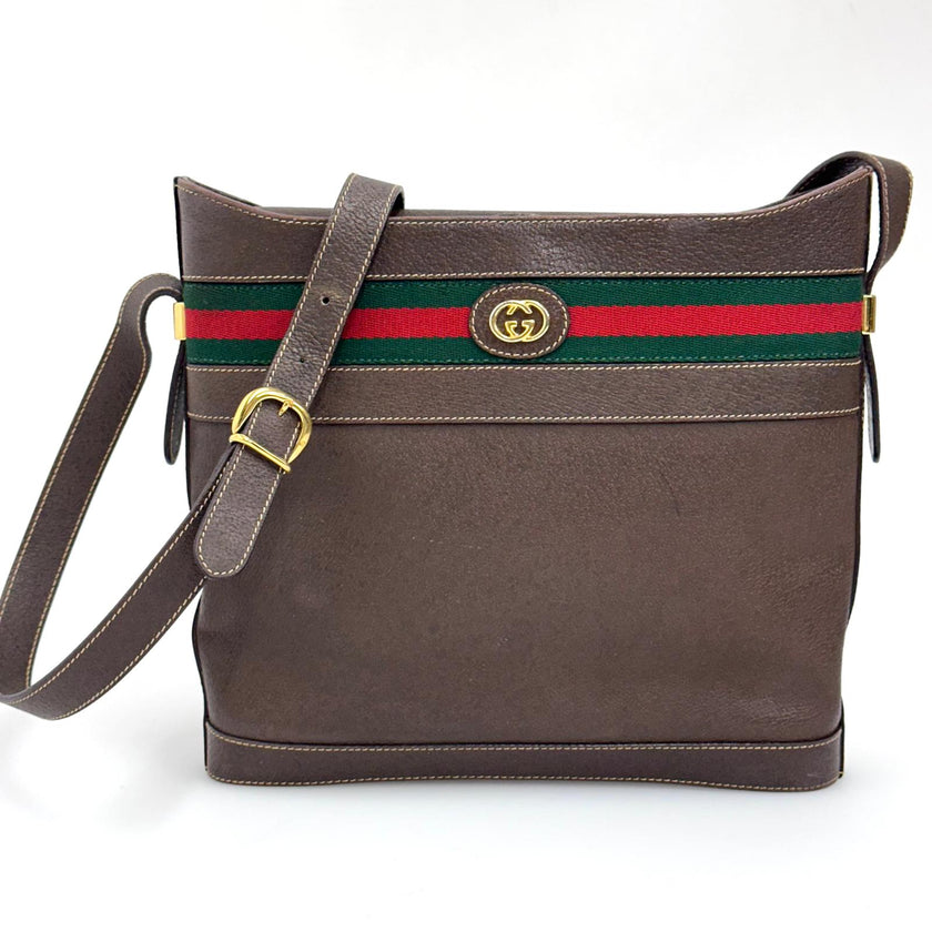 Gucci Borsa a tracolla Web Stripe pelle di cinghiale marrone Vintage anni ’80
